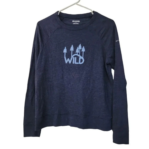 Columbia Women's Pullover Sweatshirt Size S Blue Solid Logo Cotton Long Sleeves - Picture 1 of 9